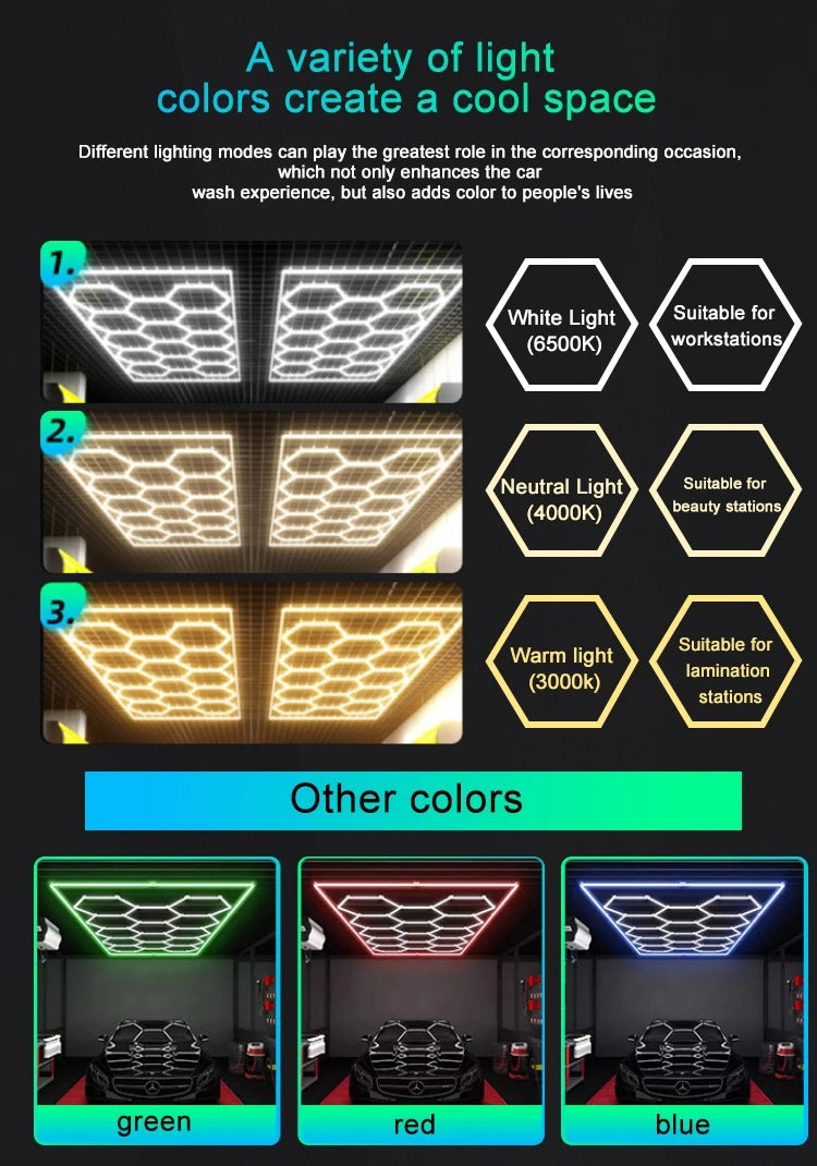 Modern Hexagon LED Grid Ceiling Light System – Modular Garage & Commercial Lighting